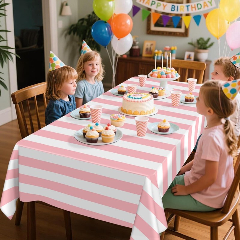 FuenteOrilla 4 Pcs Pink and White Striped Tablecloths Pink Stripe