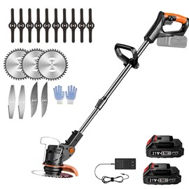 Cordless Wacker Weed, 21v/2Ah Weed Eater Battery Powered,Battery Wacker Weedwith 3 Types Blades, Brush Cutter for Yard Garden