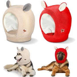 Saintrygo 2 Pcs Quiet Ears for Dogs Christmas Large Dog Ear Muffs Cute Snood Head Warm Knitted Hat Pet Winte Hat for Cats Pets(Beige, Red)