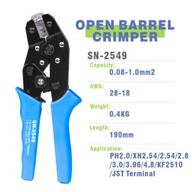 WEKESIGO SN-2549 Ratcheting Crimping Tool 0.08-1.0 mm ² 18-28AWG for PH2.0/XH2.54/2.54/2.8/3.0/3.96/4.8/KF2510/JST Dupont style Terminal