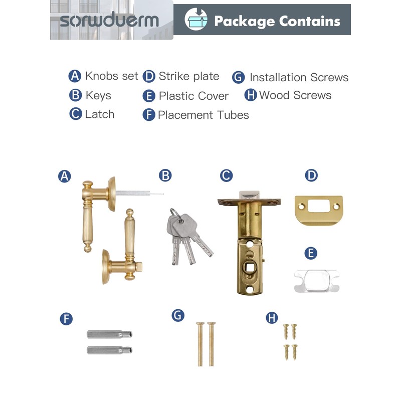 SORWDUERM 2 Pack Antique Door Lever with Lock and Key