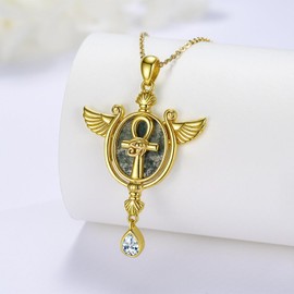 KiiKii Moss Agate Necklace for Women 925 Sterling Silver Eye of Horus Ankh Pendant Protection Jewelry Birthday Gifts for Wife Mom