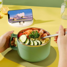 Microwave Ramen Bowl with Handles,304 Stainless Steel Liner Bowl, Microwavable Soup Mug with Lid Large Soup Cups for Ramen Noodle Cereal,42 oz(Gree)