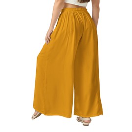 Joob Joob Palazzo Pants for Women - Wide Leg Flowy Plus Size Dress Pants - Elastic Stretch Waist Womens Trousers with Pockets Mustrad Mustard