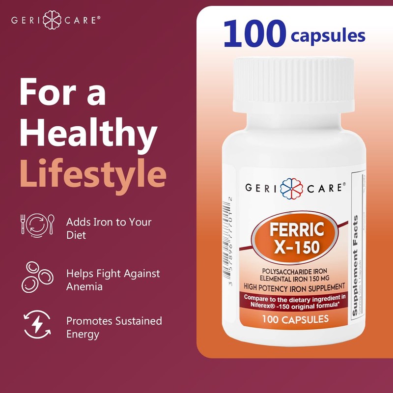 GeriCare Ferric X-150 High Potency Polysaccharide Iron Supplement, Elemental Iron