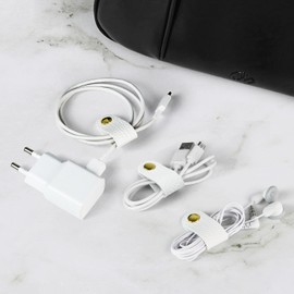 Carrotez Leather Cord Organizer, Cable Organizer for Travel, Cord Keeper, Cable Ties, Cable Straps, Cord Wraps for Charging Cords - 3 pcs (White)