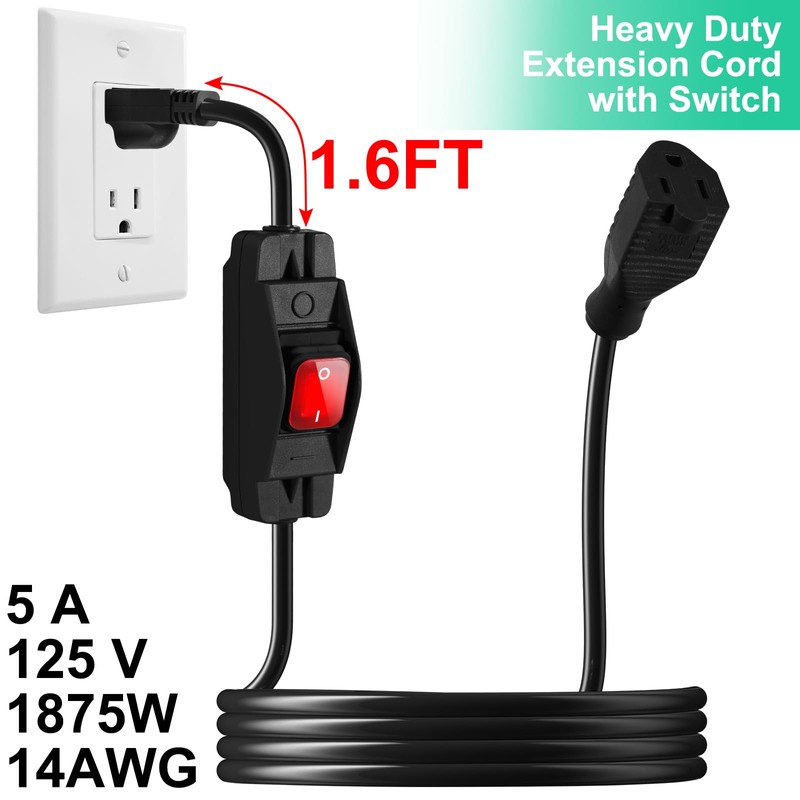 Outdoor Waterproof On/Off Switch Extension Cord, Heavy Duty 125v/250v Black