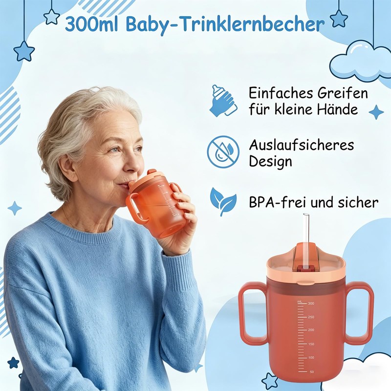 UxuoQxa Tazza con becco per anziani con manico, 300 ml,
