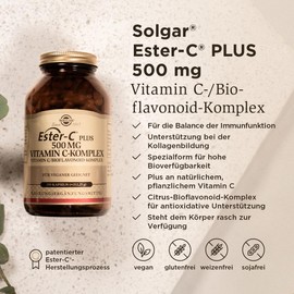 SOLGAR® Ester-C Plus (500 mg) | Vitamin C-Komplex mit patentiertem Ester-C®, Citrus Bioflavonoiden, Acerola-Extrakt, Hagebutten-Pulver und Rutin | 250 vegane Kapseln