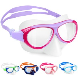 Vvinca Swimming Goggles for Kids with Nose Protection and Anti-Fog UV Protection, Leakproof for Toddlers and Children 6-14 Years in Pool Water
