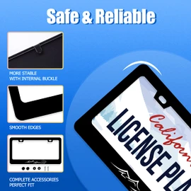 2Pcs Mountains Waves License Plate Frame Mountain Ocean Wave License Plate Stainless Steel Auto Parts Funny License Plate Decorative with Screws Size 12.3" x 6.3" Men Women