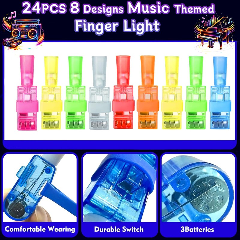24PCS Music Party Favors Finger Lights for Kids, Goodie Bag