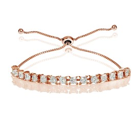 GemStar USA Sterling Silver Cubic Zirconia 3mm Princess-Cut Adjustable Bolo Tennis Bracelet, Metal, Cubic Zirconia,