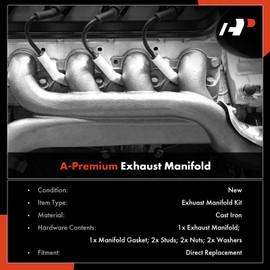 A-Premium Exhaust Manifold Kit W/Gaskets, Nuts, Studs, Washers & Heat Shield [4Cyl 2.5L] Compatible with Jeep Wrangler, Wagonner, Scrambler, Comanche, Cherokee 84-00, CJ7,TJ & Dodge Dakota & AMC Eagle