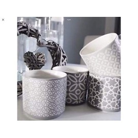 EEMKAY New Beautiful Jumbo Geo Embossed 4pk Stacking Ceramic Coffee Mugs with Holder