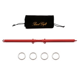 Pilates Spreader Bar, Expandable Red Sports Exercise Bar Set with 2 Pcs Black PU Adjustable Straps Kit, Pilates Aid Training Yoga Fitness Gear, Sports Gym Kit