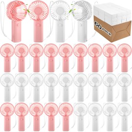 Woanger 60pack Mini Handheld Fan Bulk with Rope Hanging Portable Eyelash Fans Small Personal Cooling for Wedding Travel Makeup Camping Hiking Independent White Box(Pink,6.1 x 3 x 1.77 Inch)