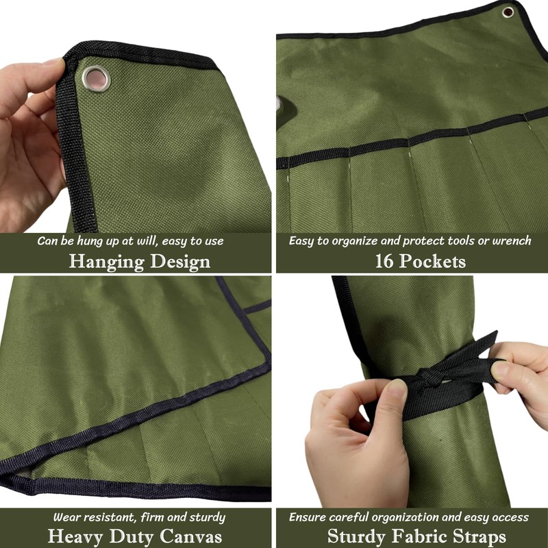 BLIRITEL 16 Pockets Wrench Roll Up Pouch, Wrench Roll Organizer