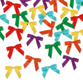 Meseey 2.5 Inch Satin Ribbon Twist Tie Bow 60 Pcs 6 Colors Pretied Premade Craft Bows for Treat Bags Gift Wrapping Basket Wedding Baby Shower Brithday Christmas Party(Rainbow)