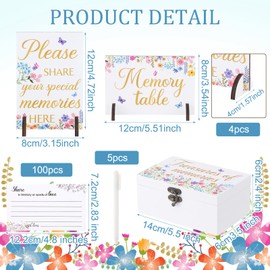 Gilprop Share a Memory Card for Celebration of Life 100 Pcs Funeral Memorial Cards 2 Wood Sign with 4 Holds Memorial Box with Pen for Funeral Decorations(Wildflowers)