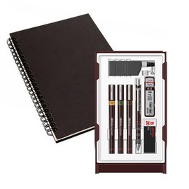 rOtring Isograph Pen Set, Technical Pen and Pencil, College Set S0699370, 3 Pens (0.20mm, 0.30mm, 0.50mm) and Mechanical Pencil (0.5mm), Accessories with Notebook