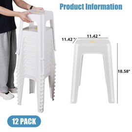 Buyitt 12 Packs White Plastic Stool, Stackable Backless Stool, 18.58 Inch Height Bar Stools Set for Kitchen, Dining Room, Pub