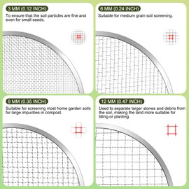 Upgraded Rotary Soil Sifter Including Compost Sieve, 13" Screening Filter with 4 Replaceable Mesh Sizes 0.12/0.24/0.35/0.47 Inch Soil Screen, Rock Sifter for Garden