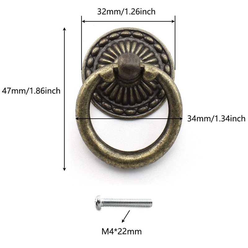 Vintage Bronze Pull Handles, OZXNO 4-Pack Antique Ring Knob Pulls