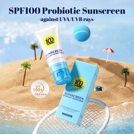 SPF 100 Sun Cream for Face – Non Greasy Sunscreen with Probiotics, Lightweight & Fast Absorbing, Waterproof Sunblock Factor 100, Hydrating Facial SPF for Skincare, Travel Size Sunscreen