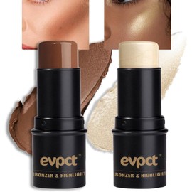 evpct 2Pcs Crema Facial Contorno Bronceador Sticks Maquillaje Resaltador Resaltado Marrón Oscuro Dorado Crema Contorno de Mejilla Sticks Contorno En Crema Bronceadora Base Bronceadora Kit de Barra de