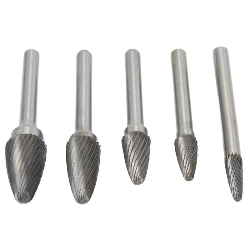 5pcs Carbide Burrs Single Cut Rotary File with 6mm/0.24in Shank