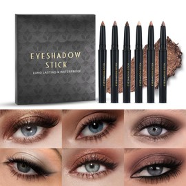 6 Color Shimmer Eyeshadow Pencil Set, Brown Glitter Eye Shadow Stick Crayon for Easy Application, Long-Lasting Waterproof Makeup Gift Set for Eye Makeup Beginners and Professionals