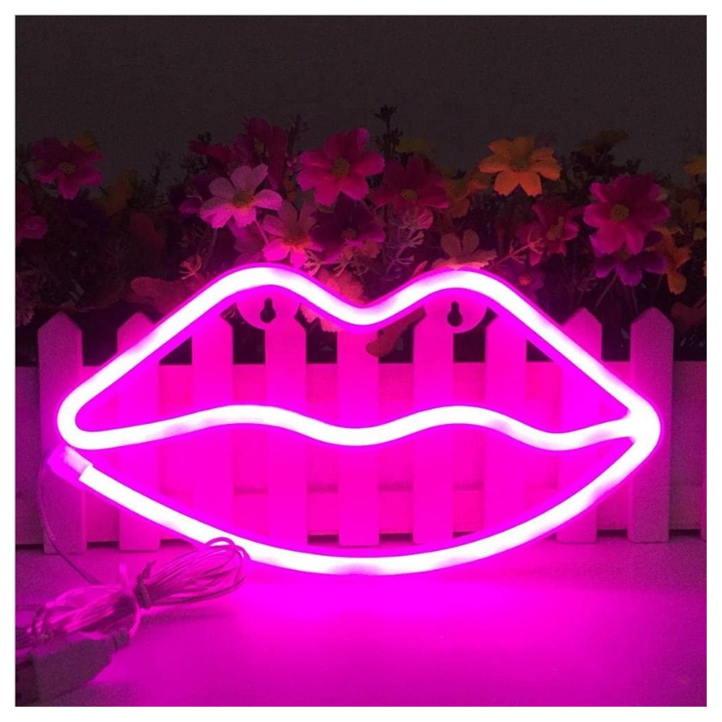 Lip Shaped Neon Signs Led Neon Light Art Decorative Lights Wall Decor for Children Baby Room Christmas Wedding Party Decoration (Pink)