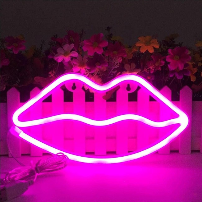 Lip Shaped Neon Signs Led Neon Light Art Decorative Lights Wall Decor for Children Baby Room Christmas Wedding Party Decoration (Pink)