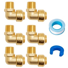 SUNGATOR 1/2 Inch Pushfit Male NPT Elbow, No Lead Brass Push-to-Connect Plumbing Fittings to Connect PEX, Copper, CPVC, With A Disconnect Clip and A Sealing Tape, Pack of 6