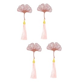 LALAFINA 4pcs Rose Gold Hollowed-Out Leaf Metal Bookmark Tassel Decor for Creative Stationery for Home School Office and Book Ginkgo Leaf Design