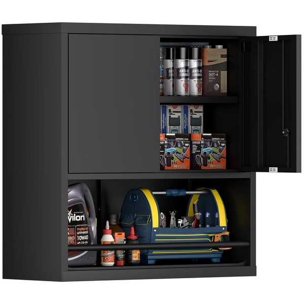 IRONFFICE Garage Wall Cabinet,Metal Locking Wall Cabinets with Adjustable Shelf,Lockable