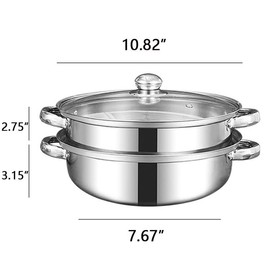 Steamer Pot for Cooking 5.0-Quart Steam Pot with Lid 2-tier Multipurpose Stainless Steel Steaming Cookware with Handle for Vegetable, Soups, Stews and Pasta