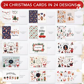Christmas Cards with Envelopes and Stickers, 24 Assorted Designs Bulk Greeting and New Years Cards, 24 Pack Holiday Cards with Printed Message Inside to Send Warm Holiday Wishes to Friends and Family