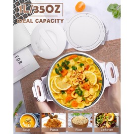 AUTOPkio Electric Lunch Box, 12V/24V/220V 80W 1L Portable Stylish Heated Lunchbox Food Warmer for Office, Car, Gym, Women, Men, Dieter (Cloud White)