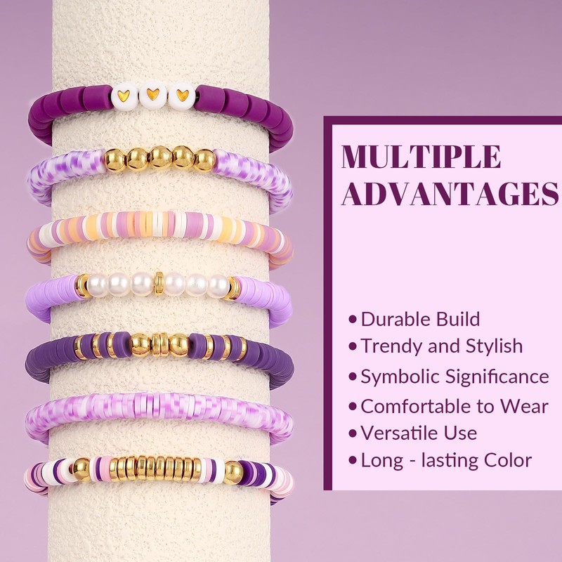 JOLYEAK 7PCS Friendship Bracelets,Heishi Clay Bead Bracelet,Stackable Preppy Bracelets for