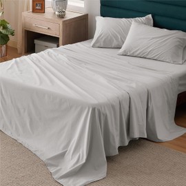 Bedsure 100% Cotton Percale Sheets Twin Size, Twin Sheets Set with Deep Pocket Up to 16 Inches, Breathable & Crirsp Soft, Bedsheet & Pillowcase Sets, 3 Pieces, Grey