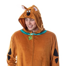 INTIMO Scooby-Doo Mens' Hooded Costume Sleep Pajama Union Suit Outfit (Large/X-Large) Brown