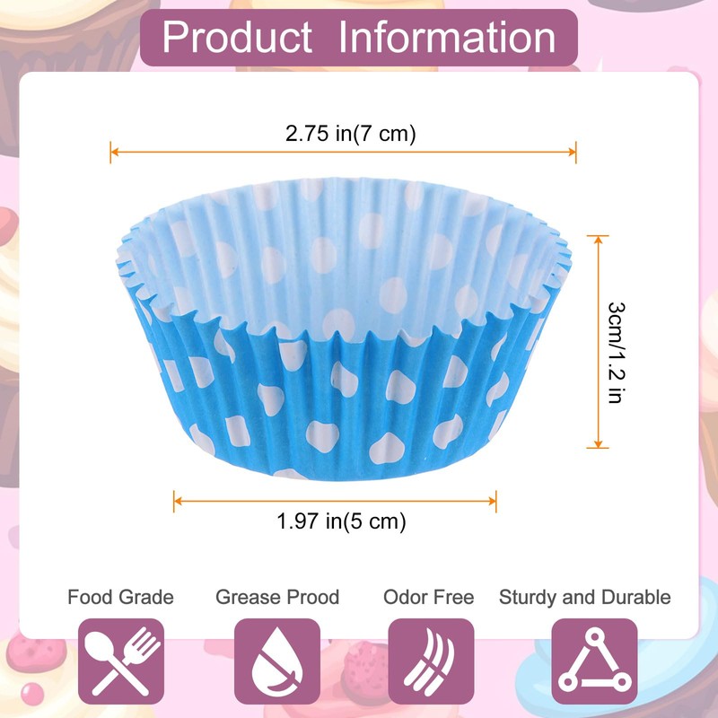 sourcing map 200 Count Cupcake Liners Blue Dot Cupcake Cups