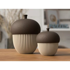 Unbranded Cute Modern Decorative Acorn Container 6" Larger/ 4" Small Brown and Beige