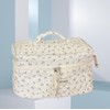 hobbyhub Travel Makeup Bag, Cotton Polyester Cute Beige Floral/White Cherry