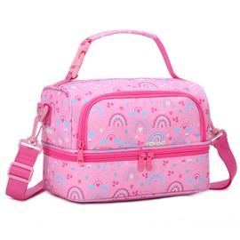 Lunch Bag for Girls,Chase Chic Insulated Reusable Large Cute Dual Lunch Bag Box Container for Kids Toddler School Daycare Pink Rainbow