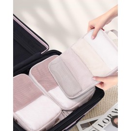 ECOHUB 4-Piece Packing Cubes Compression, 300% Higher Tear Resistance Suitcase Organiser Set, Recycled Packing Cubes for Suitcases & Backpack, Lightweight Travel Organiser Set (Beige)