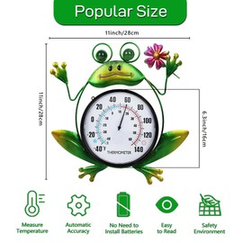 HOBYLUBY Indoor Outdoor Thermometer, Frog Wall-Mounted Thermometer Waterproof for Patio Garden Yard & Living Room, No Battery Needed