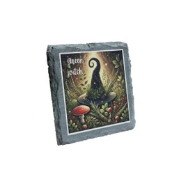 Green Witch Slate Coaster – Mystical Herb and Nature Design (slco-kf25-greenwitchkvd)